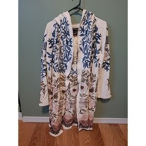Biya Johnny Was Open Front Cardigan Women's Cream Floral Bird Embroidered Drape